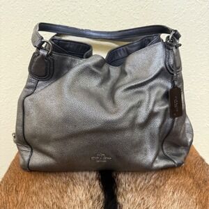 Coach Edie‎ 31 Pebbled Leather Metallic Gunmetal 36503 3 Compartment Turnlock
